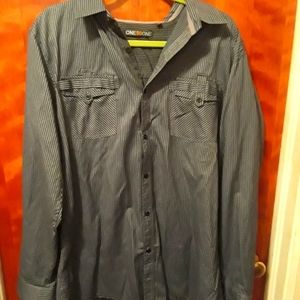 One90one Black and gray striped button shirt xxl